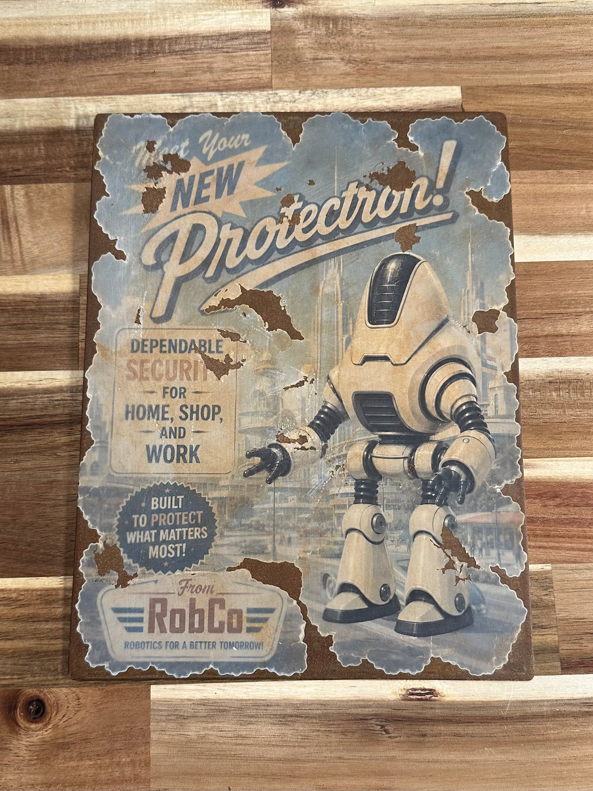 RobCo Protectron Weathered Metal Wall Art