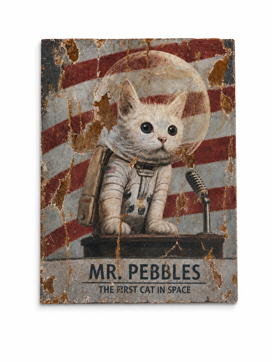 Mr. Pebbles “The First Cat in Space” Weathered Metal Wall Art