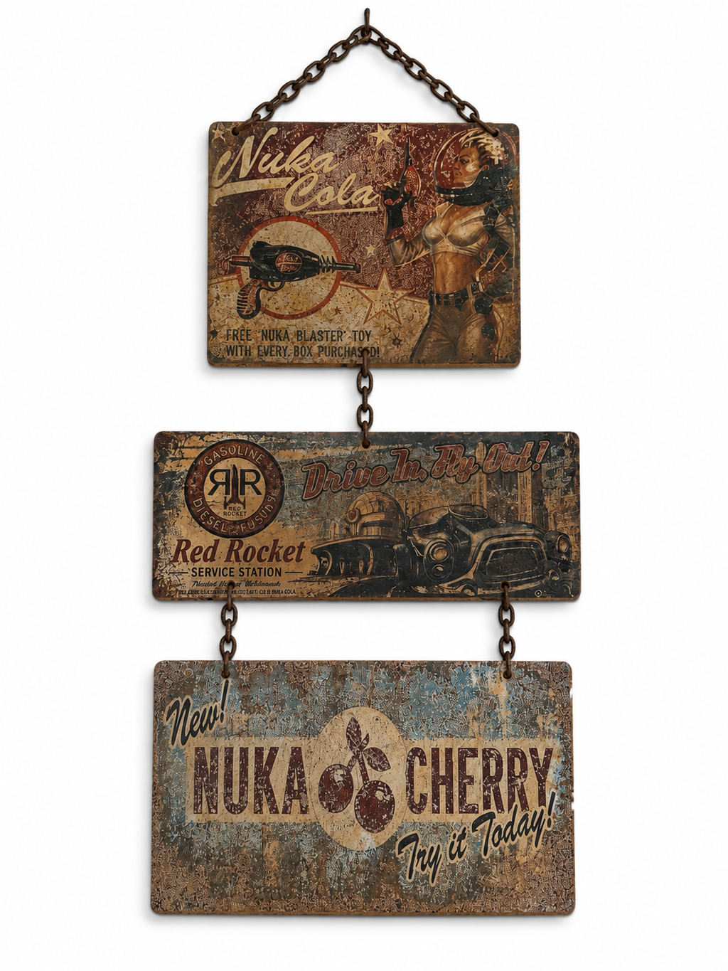 Double-Sided Nuka-Cola Hanging Metal Wall Art | Hand-Rusted Fallout-Inspired Décor