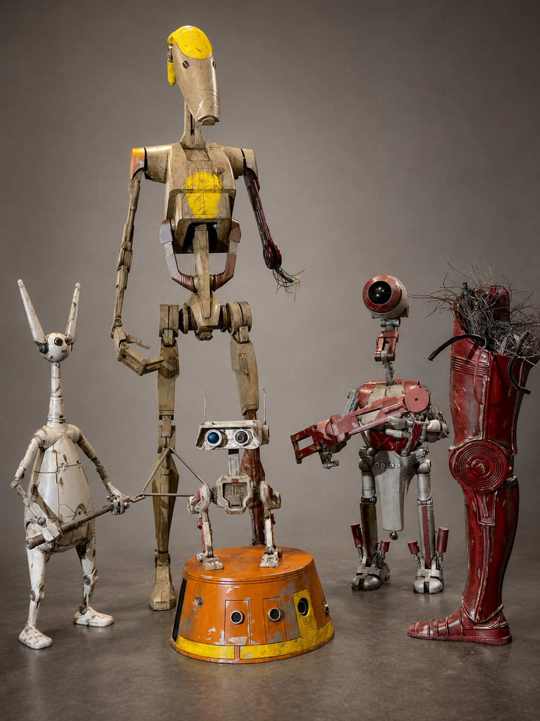 Collection of handmade and carefully finished droid props