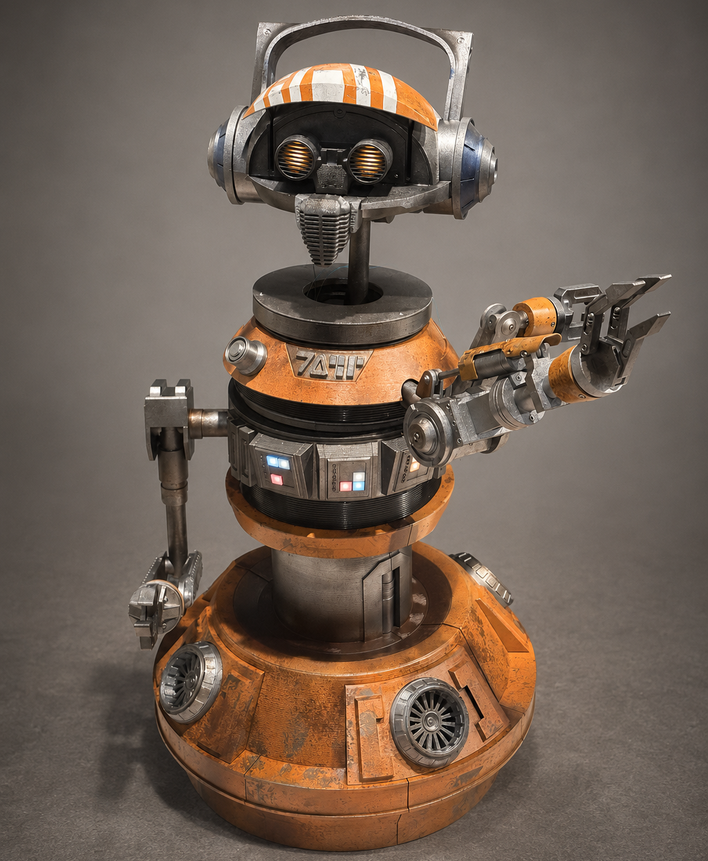 Animated DJ Rex prop with painted and weathered finish